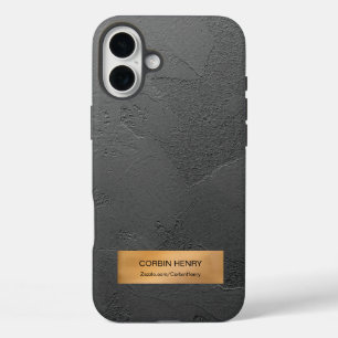 Gold Metallic Plaque Black Texture Personalized iPhone 16 Plus Case
