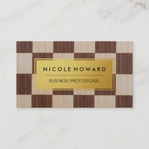 Gold Metallic Plate   Checker Pattern Business Card