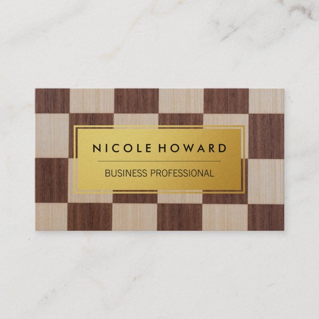 Gold Metallic Plate | Checker Pattern Business Card (Front)