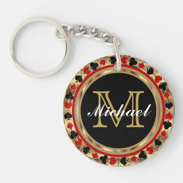 Gold Metallic Poker Design | Monogram Keychain (Front)