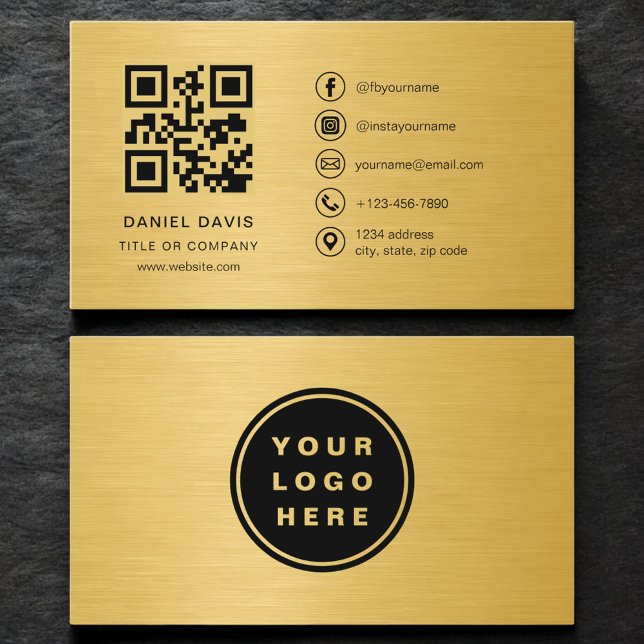 Gold Metallic Professional Company Logo QR Code  Business Card (Creator Uploaded)