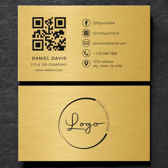 Gold Metallic Professional Company Logo QR Code  Business Card (Creator Uploaded)