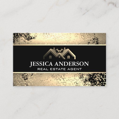 Gold Metallic Property Logo  Golden Brush Specks Business Card