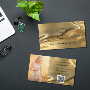 Gold metallic qr code logo employee photo business card