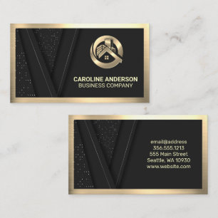 Gold Metallic Real Estate Logo Black Lux Pattern Business Card