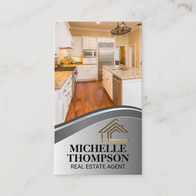 Gold Metallic Real Estate Logo | Home Kitchen Appointment Card (Front)