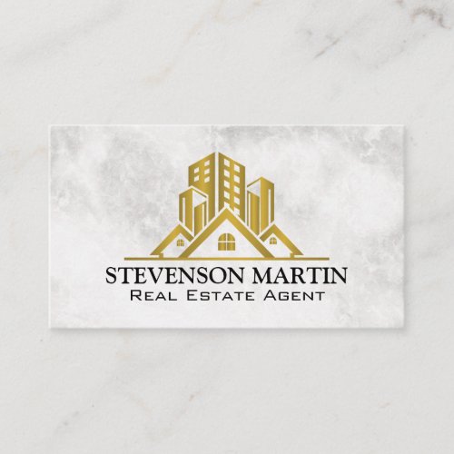 Gold Metallic Real Estate  Marble Business Card
