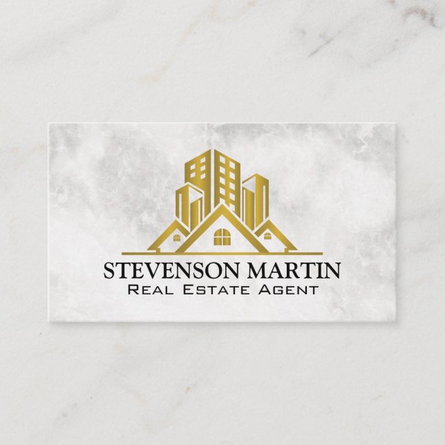Gold Metallic Real Estate | Marble Business Card (Front)