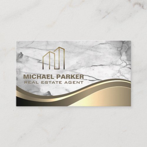 Gold Metallic Real Estate  Marble Stone Business Card