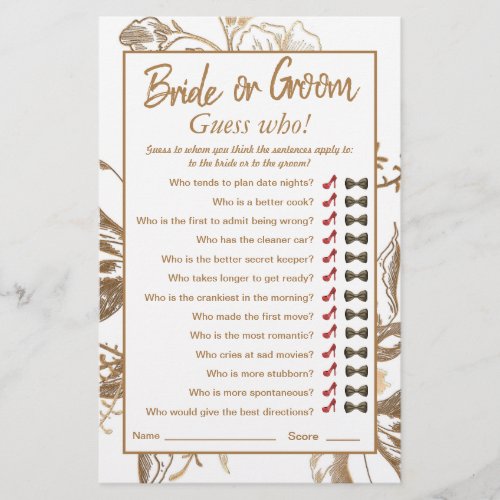 Gold Metallic Roses Arrangement Bridal Shower Game