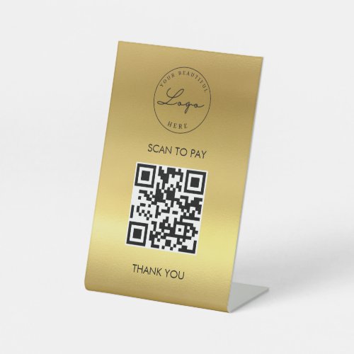  Gold Metallic Scan Me QR Code Logo Pedestal Sign