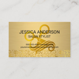 Gold Metallic   Scissors Hair Salon Logo Business Card