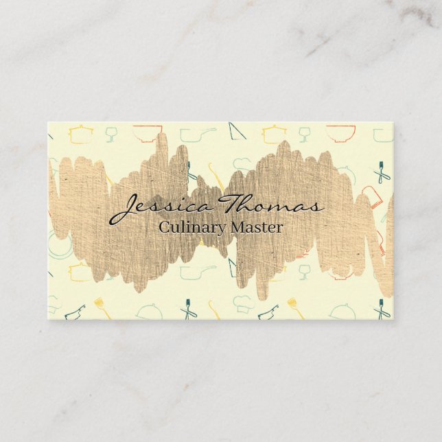 Gold Metallic Scribble | Kitchen Tools Pattern Business Card (Front)