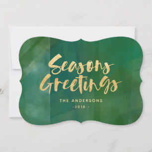 Gold metallic seasons greetings holiday card