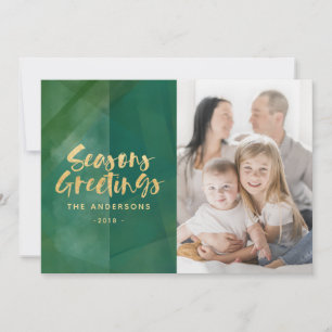 Gold metallic seasons greetings holiday card