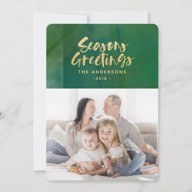Gold metallic seasons greetings holiday card (Front)