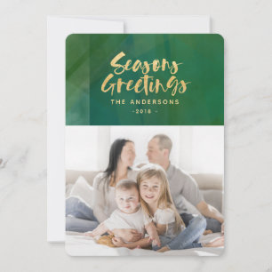 Gold metallic seasons greetings holiday card
