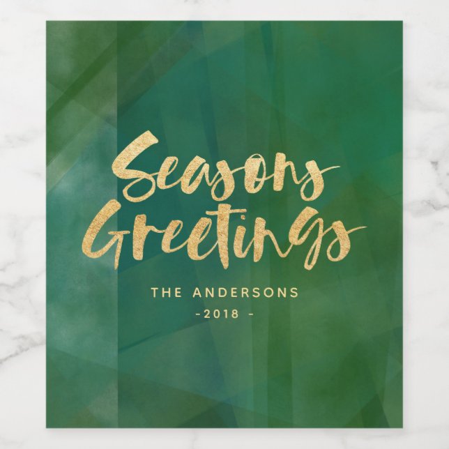 Gold metallic seasons greetings wine label (Single Label)