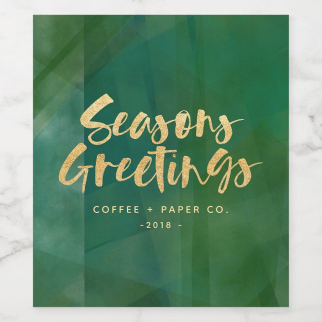 Gold metallic seasons greetings wine label (Single Label)