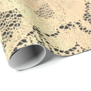 Gold Metallic Sepia Faux Luxury Floral Lace Black Wrapping Paper