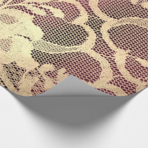 Gold Metallic Sepia Luxury Floral Lace Burgundy Wrapping Paper