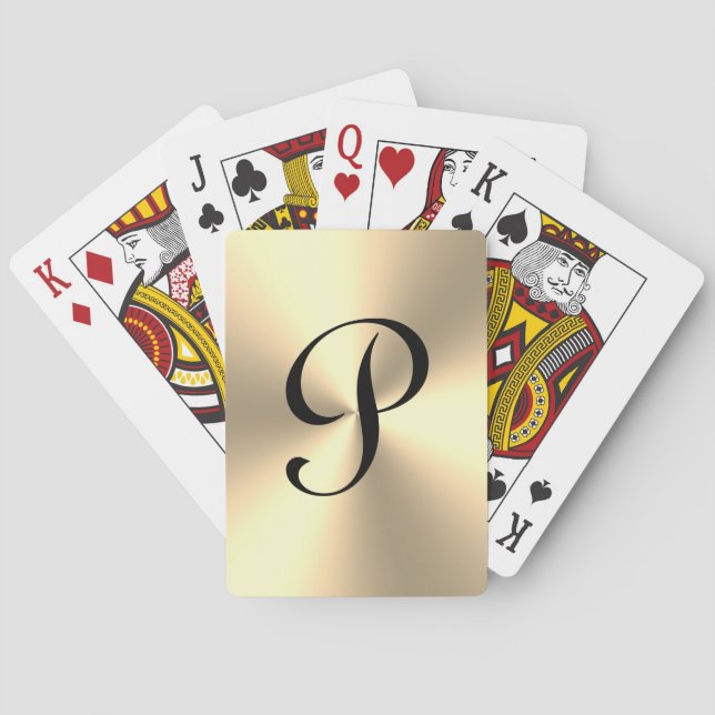 Gold metallic shine personalized monogram poker cards (Back)