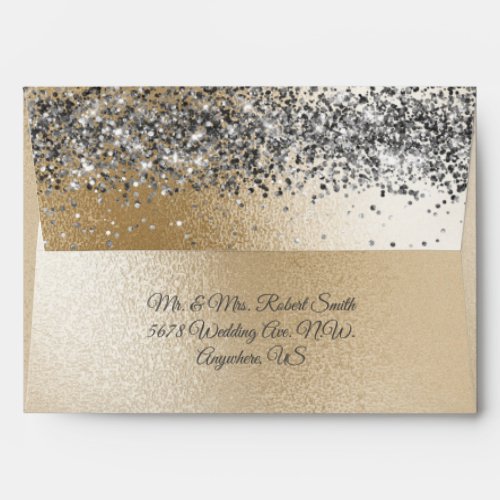 Gold Metallic Silver Glitter Elegant Chic Wedding Envelope