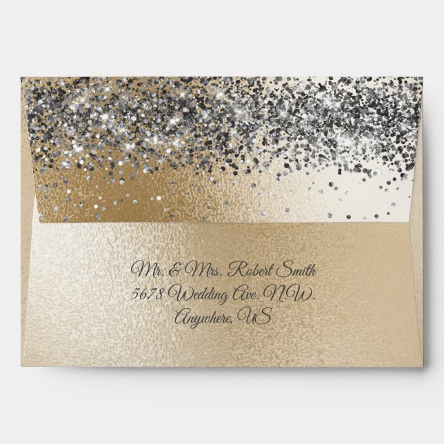 Gold Metallic Silver Glitter Elegant Chic Wedding Envelope (Back (Top Flap))