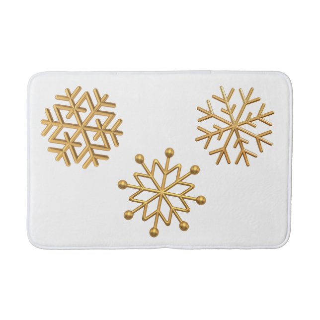 Gold Metallic Snowflakes on White Bath Mat (Front)