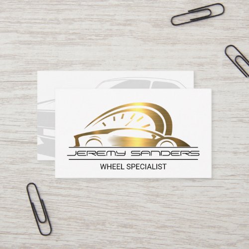 Gold Metallic Sports Car Logo Business Card