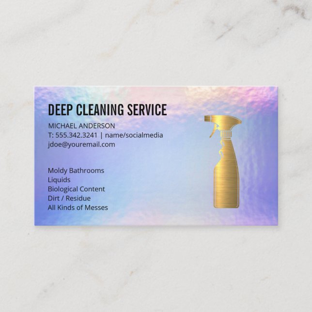 Gold Metallic Spray Bottle | House Cleaning Business Card (Front)