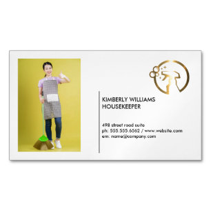 Gold Metallic Spray Bottle Maid Add Custom Pic Business Card Magnet