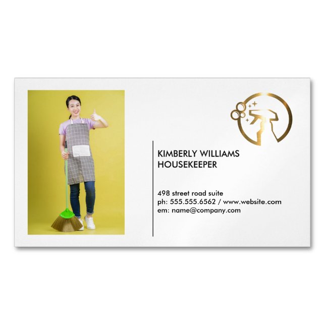 Gold Metallic Spray Bottle | Maid | Add Custom Pic Business Card Magnet (Front)