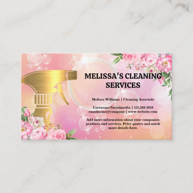 Gold Metallic Spray | Soap Bubbles | Flowers Business Card (Front)
