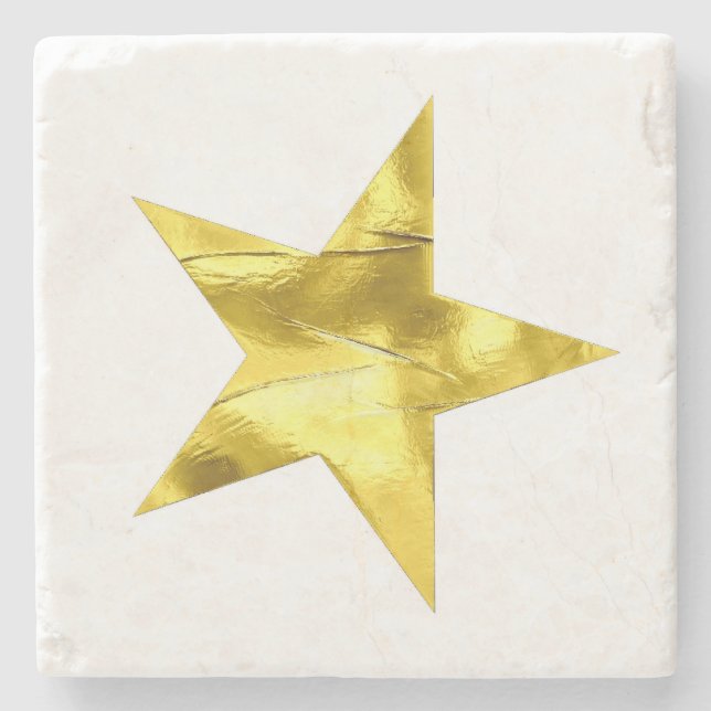 Gold metallic star stylish chic stone coaster (Front)