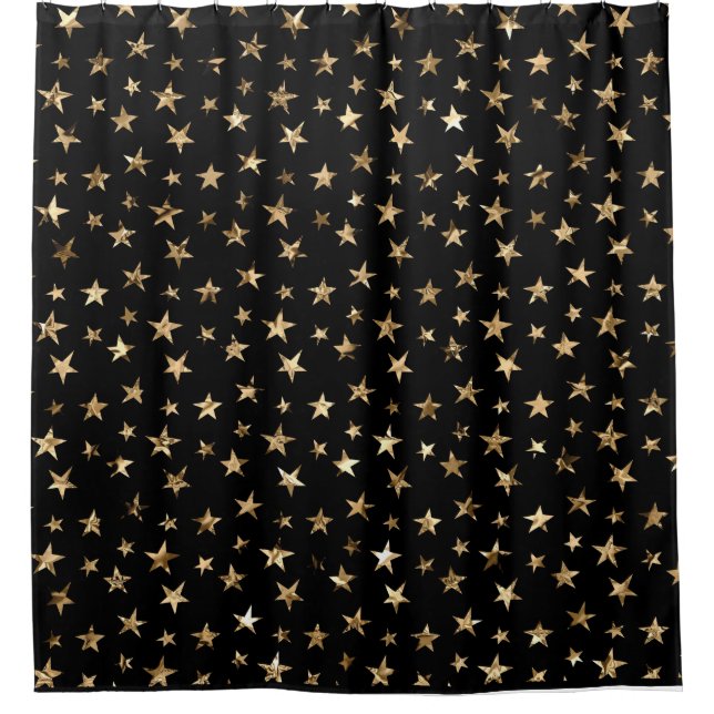 Gold Metallic Stars Shower Curtain (Front)