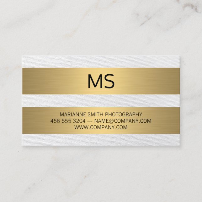 Gold Metallic Stripes / Monogram / Texture Business Card (Front)