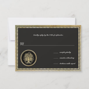 Gold Metallic Swirl Tree Gold Border Wedding RSVP