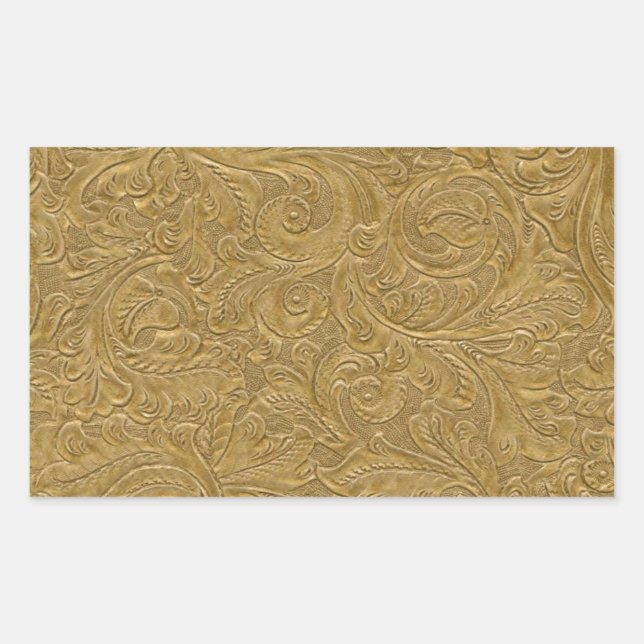 Gold metallic swirls pattern rectangular sticker (Front)