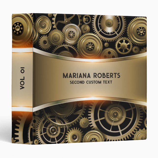 Gold metallic texture background, steampunk 3 ring binder (Front/Spine)