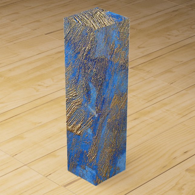 Gold Metallic Texture On Blue Wine Box (Front)