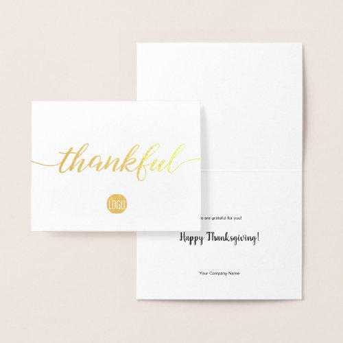 Gold Metallic Thankful Company Thanksgiving Foil Card
