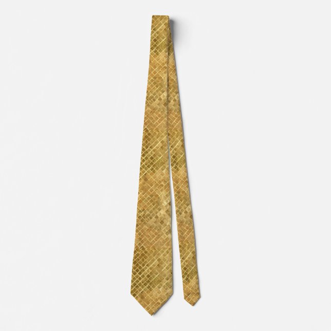 gold metallic tile pattern neck tie (Front)
