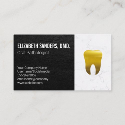 Gold Metallic Tooth Icon  Leather Marble Backgrou Business Card