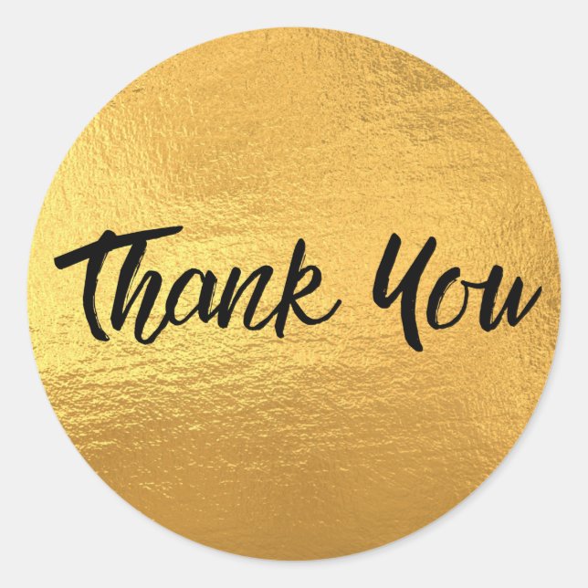 Gold Metallic Trendy Thank You Classic Round Sticker (Front)
