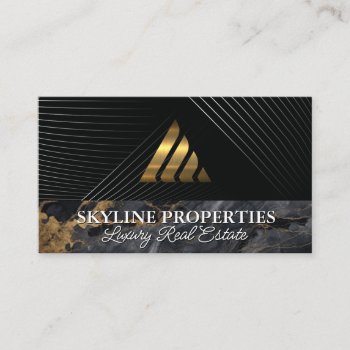 Gold Metallic Triangle Logo | Marble | Corporate Business Card by lovely_businesscards at Zazzle