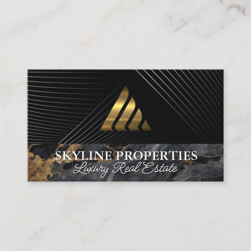 Gold Metallic Triangle Logo  Marble  Corporate Business Card