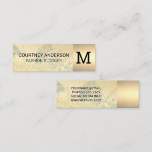 Gold Metallic Trim Plant Background Monogram Mini Business Card