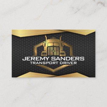 Gold Metallic Truck Logo | Black Metal Geometric Business Card by lovely_businesscards at Zazzle