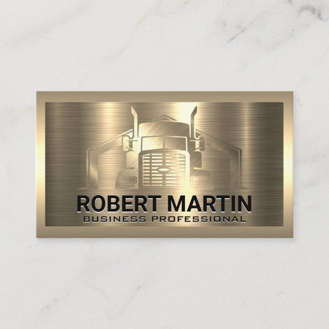 Gold Metallic Truck Logo | Metal Brushed Business Card (Front)